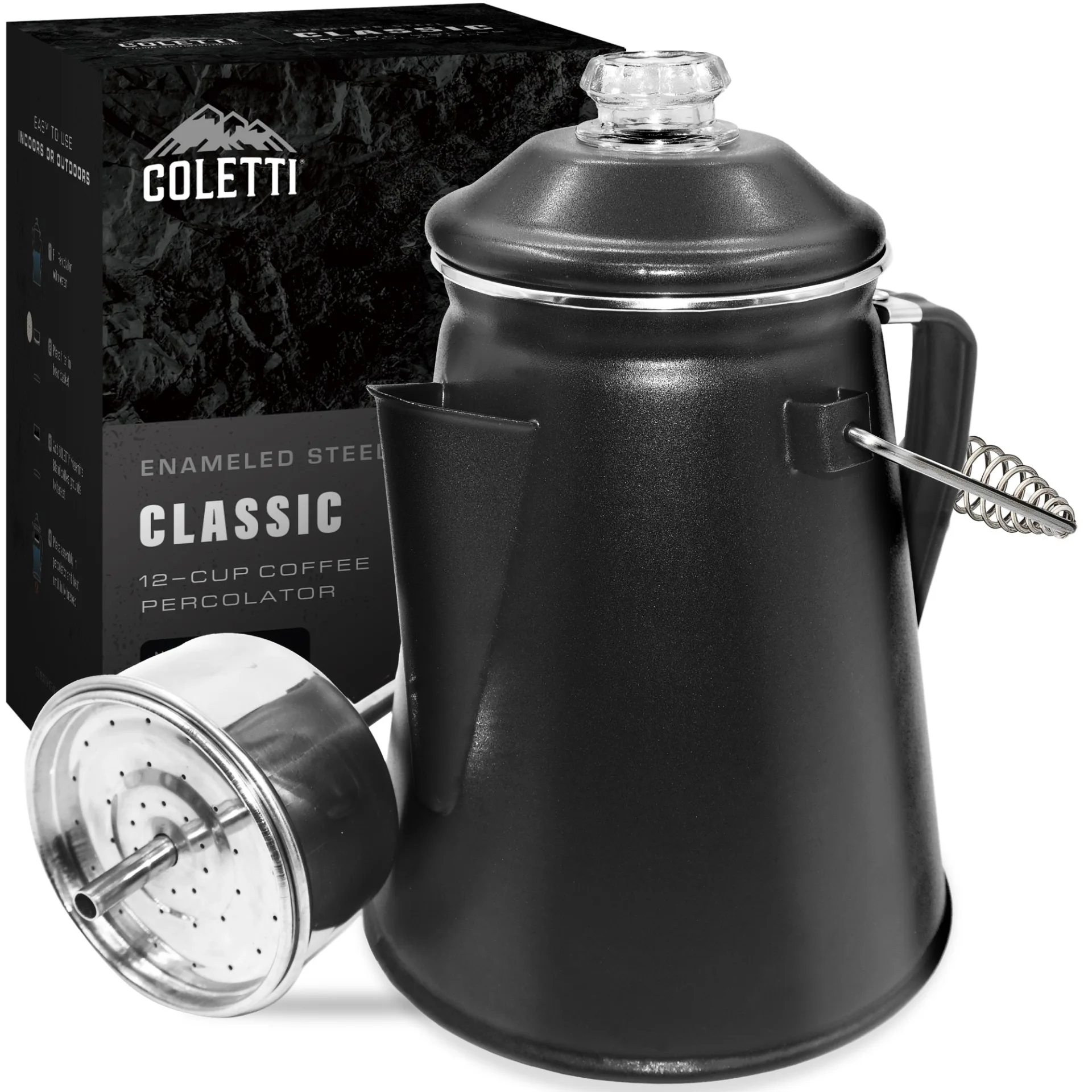 Classic Matte Gray 12 Cup Percolator by COLETTI Classic Matte Gray 12 Cup Percolator by COLETTI